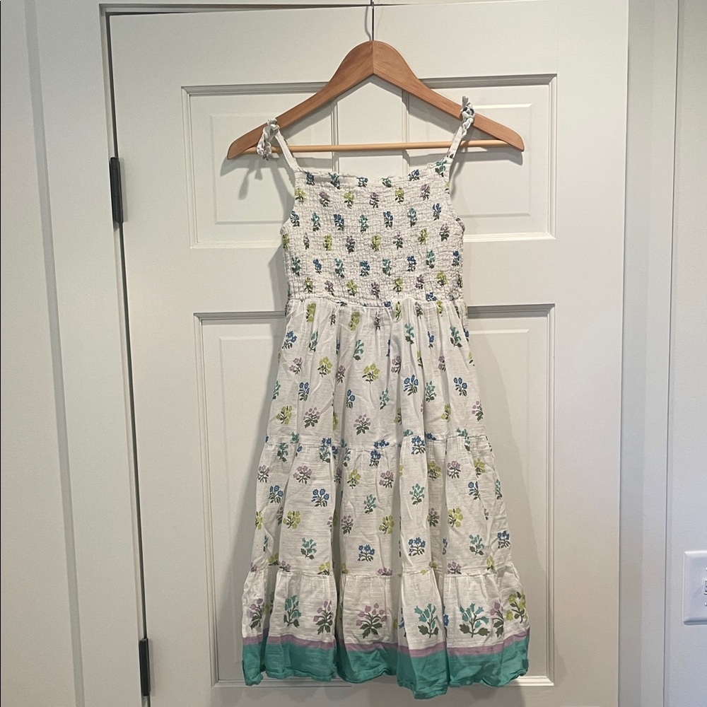 Boden Kids Dress with Floral Patterns in Green and Blue